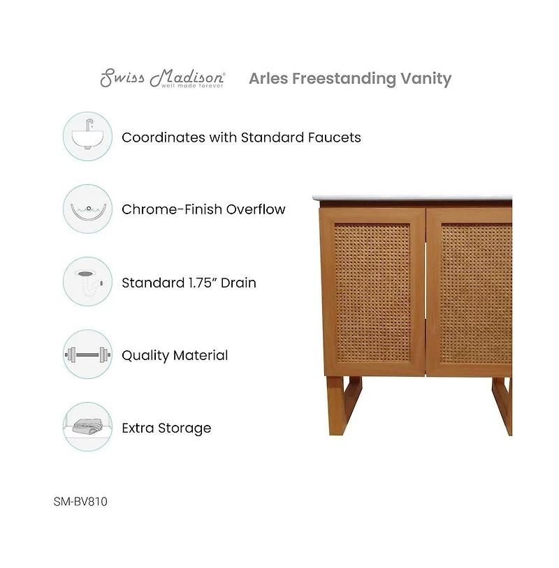 Swiss Madison Arles 30" Freestanding Bathroom Vanity in Natural Oak with Sink Top