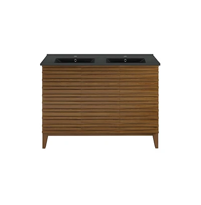 Swiss Madison 48 in. Brown Oak, Double Basin Bathroom Vanity With Black Ceramic Sink Top
