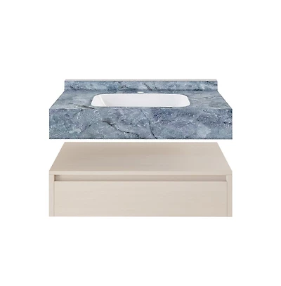 Avancer 36" Wall-Mounted Bathroom Vanity in White Oak with Blue Celeste Sink Top