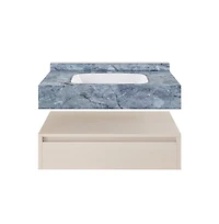 Avancer 36" Wall-Mounted Bathroom Vanity in White Oak with Blue Celeste Sink Top