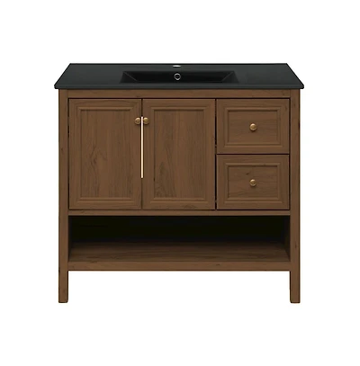 Chateau 36" Freestanding Bathroom Vanity in Brown Oak with Black Sink Top