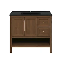 Chateau 36" Freestanding Bathroom Vanity in Brown Oak with Black Sink Top