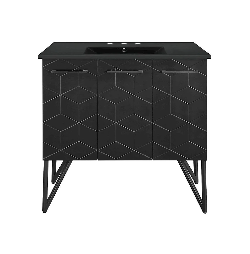 Swiss Madison Annecy 36 in. Phantom Black Bathroom Vanity With Black, 3-Hole Ceramic Sink Top