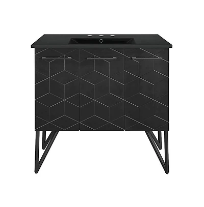 Swiss Madison Annecy 36 in. Phantom Black Bathroom Vanity With Black, 3-Hole Ceramic Sink Top