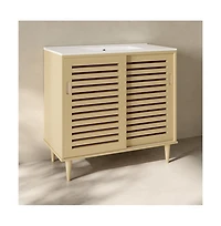 Swiss Madison Delice 36" Freestanding Bathroom Vanity, Natural Oak, 3-Hole Widespread Sink Top