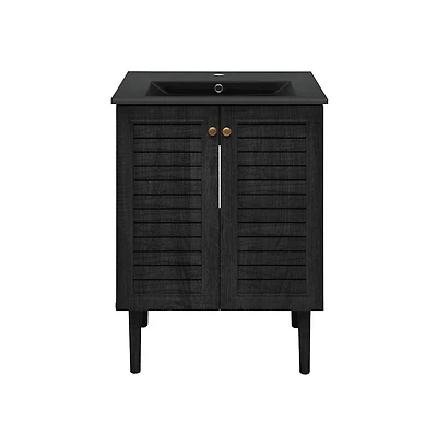 Swiss MadisonBron 24" Freestanding Bathroom Vanity in Oak with Black Sink Top