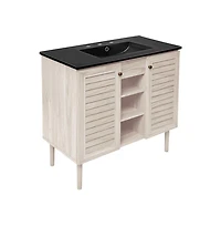 Swiss Madison36" Freestanding Bathroom Vanity in White Oak, Black 3-Hole Widespread Sink Top