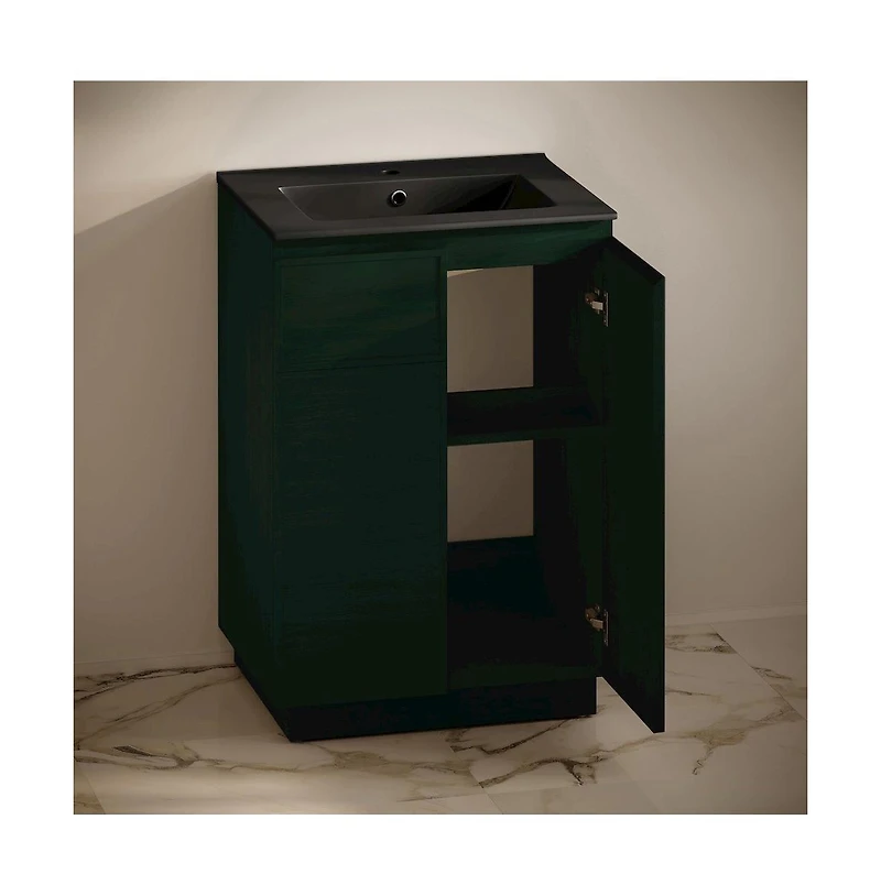 Swiss MadisonSt. Tropez 24" Freestanding Bathroom Vanity in Green Oak with Black Sink Top