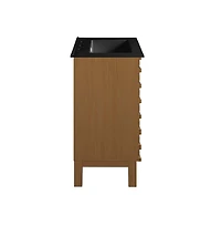 Cascade 24 in. Brown Oak Bathroom Vanity With Black, 3-Hole Ceramic Sink Top