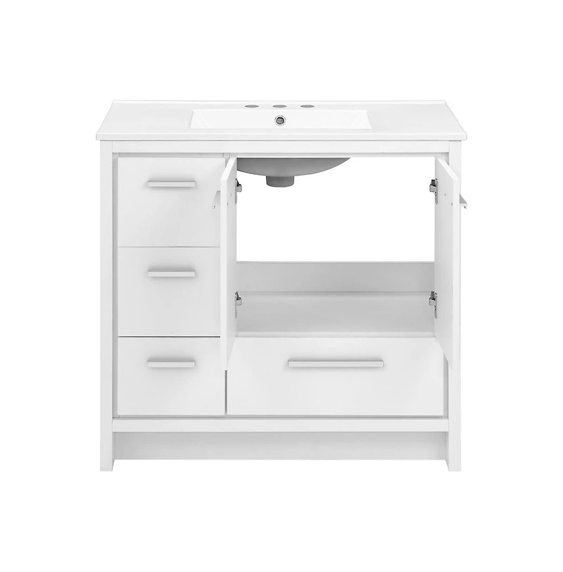 Virage 36 in. White Bathroom Vanity With White, 3-Hole Ceramic Sink Top