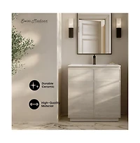 Swiss Madison St. Tropez 36" Freestanding Bathroom Vanity in White Oak with Sink Top