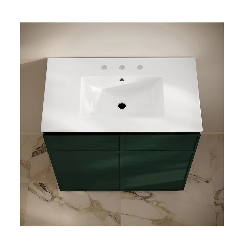 Swiss Madison36" Freestanding Bathroom Vanity in Green Oak with 3-Hole Widespread Sink Top