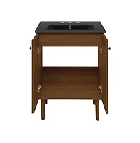 Swiss Madison 24" Freestanding Bathroom Vanity in Brown Oak, Black 3-Hole Widespread Sink Top