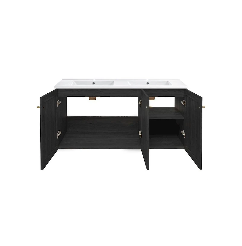 Swiss MadisonClasse 48" Wall-Mounted Bathroom Vanity in Black Oak with Double Basin Sink Top