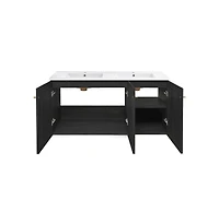 Swiss MadisonClasse 48" Wall-Mounted Bathroom Vanity in Black Oak with Double Basin Sink Top