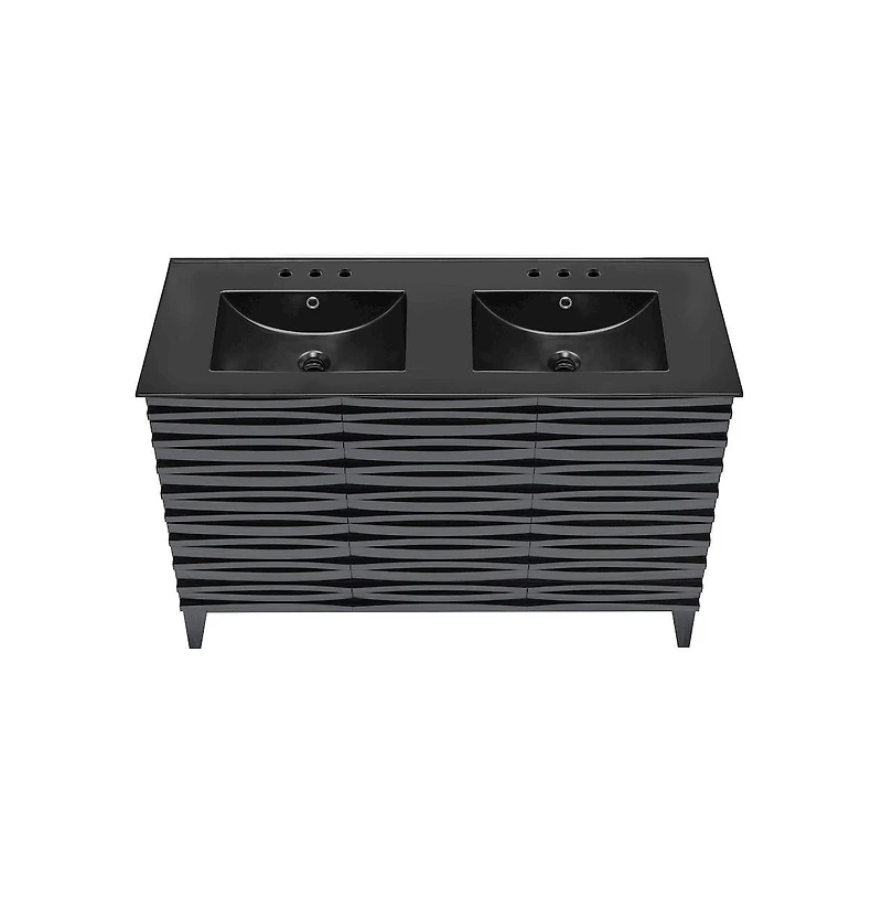 Swiss Madison48 in. Black Oak, Double Basin Bathroom Vanity, Black, 3-Hole Ceramic Sink Top