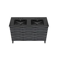 Swiss Madison48 in. Black Oak, Double Basin Bathroom Vanity, Black, 3-Hole Ceramic Sink Top