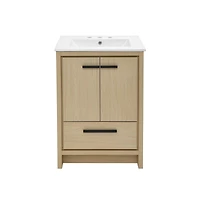 Swiss Madison Virage 24 in. Brown Oak Bathroom Vanity With White, 3-Hole Ceramic Sink Top