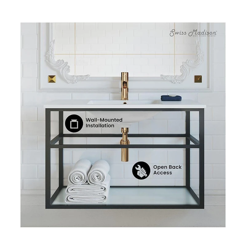 Pierre 36 Single, Metal Frame, Open Shelf, Bathroom Vanity