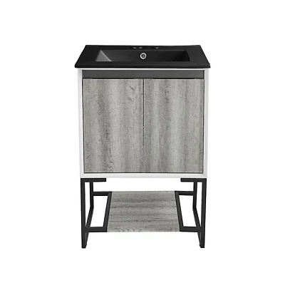 Swiss Madison Marseille 24 in. Gray Oak Bathroom Vanity With Black, 3-Hole Ceramic Sink Top