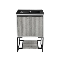 Swiss Madison Marseille 24 in. Gray Oak Bathroom Vanity With Black, 3-Hole Ceramic Sink Top