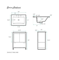 Marseille 24 in. White Bathroom Vanity With Black, 3-Hole Ceramic Sink Top