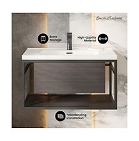 Swiss Madison Claire 30" Wall-Mounted Bathroom Vanity in Black Oak with Sink Top