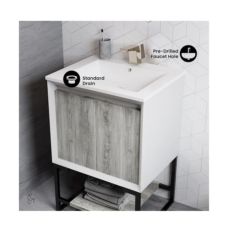 Swiss Madison Marseille 24 Single, Two Doors, Open Shelf Bathroom Vanity