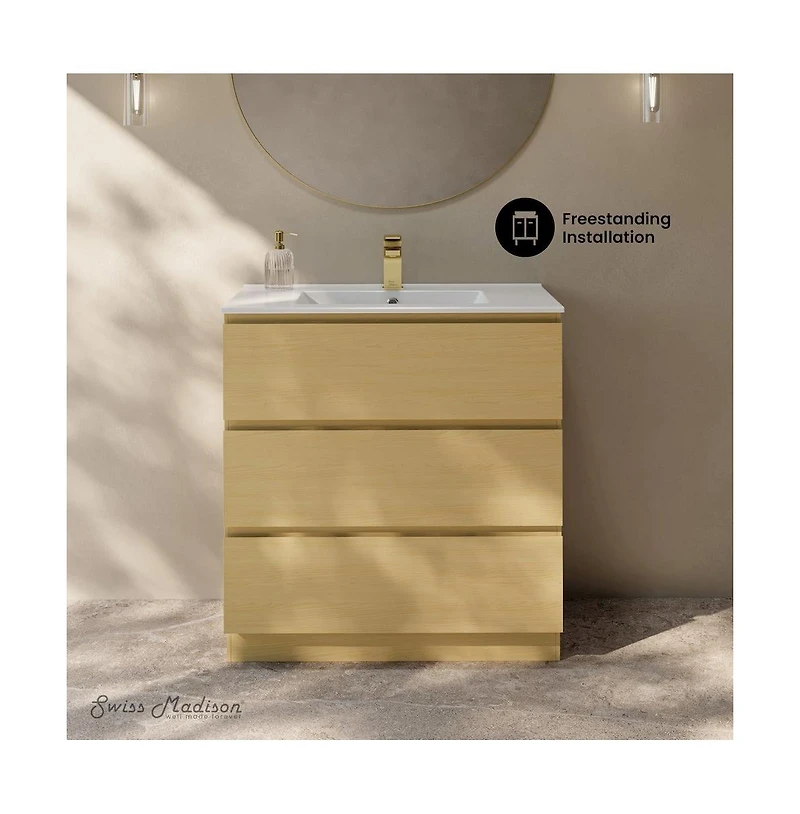 Liberte 30" Freestanding Bathroom Vanity in Natural Oak with Sink Top