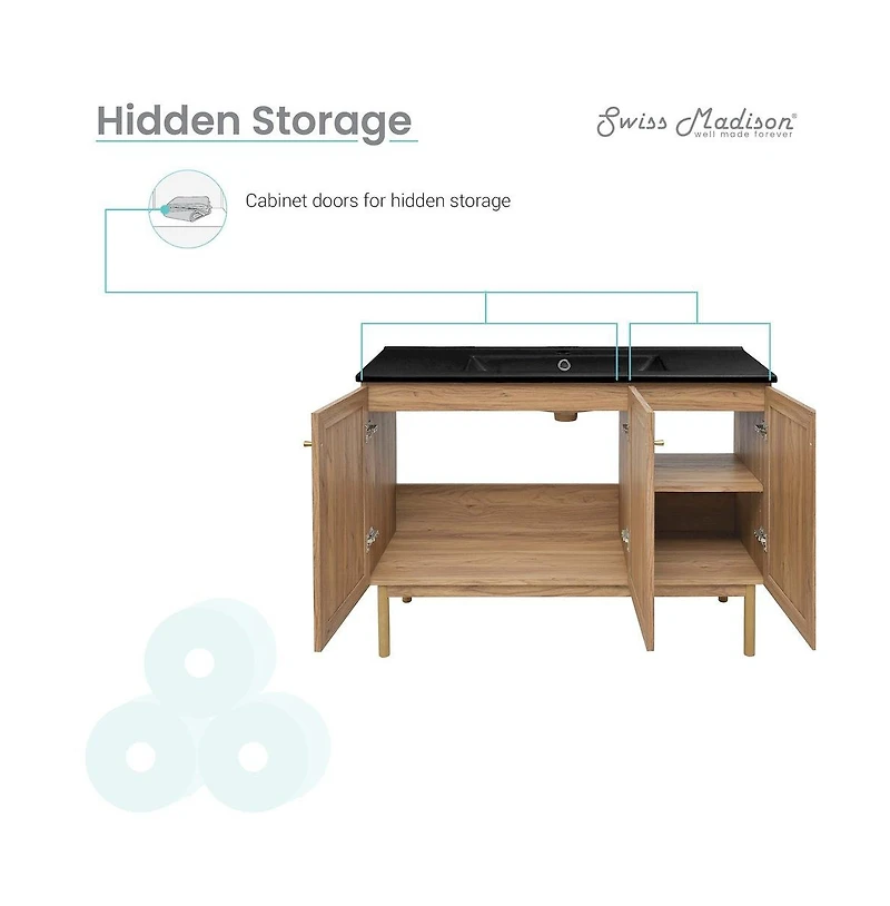 Swiss Madison Classe 48" Freestanding Bathroom Vanity in Golden Oak with Sink Top