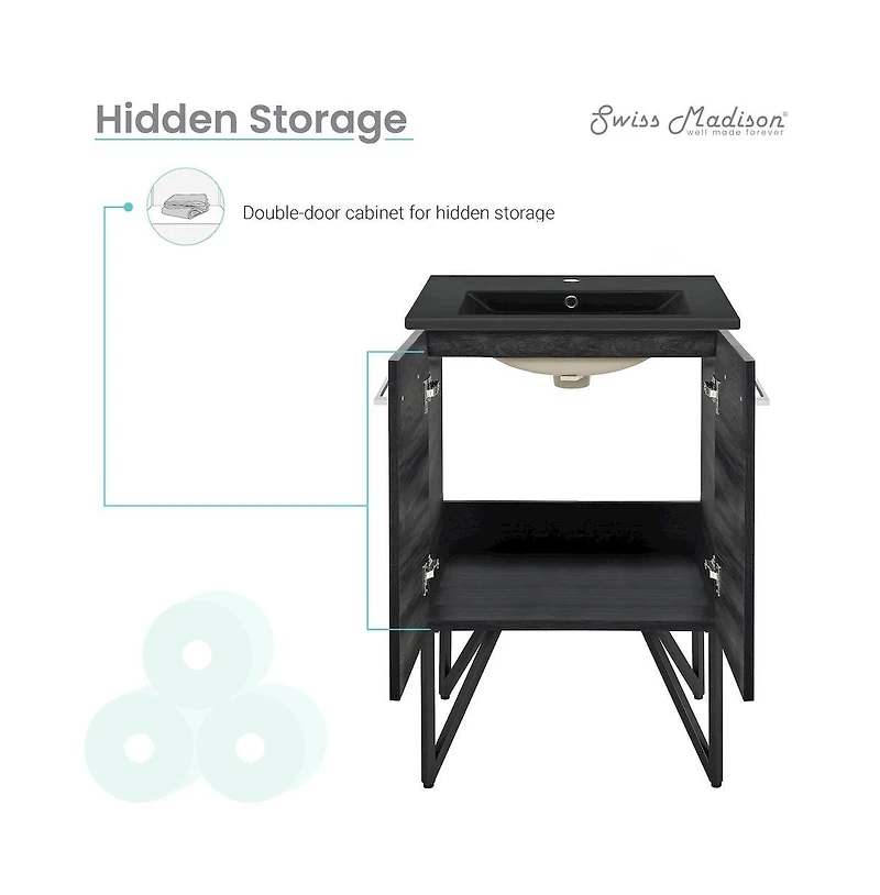 Swiss Madison Annecy 24 in. Black Walnut Bathroom Vanity With Black Ceramic Sink Top