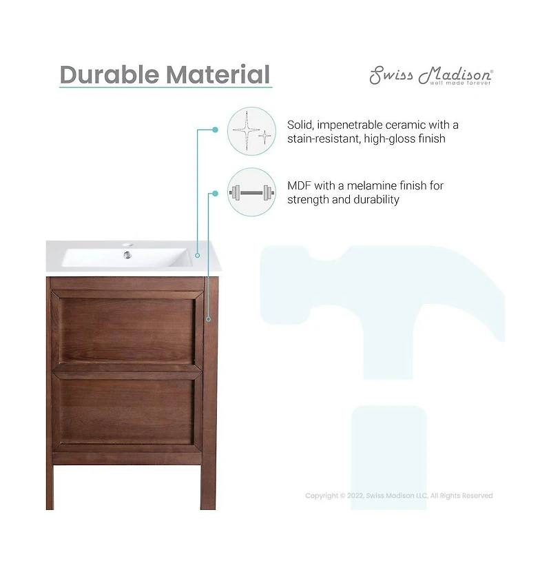 Swiss Madison Nadar 24" Freestanding Bathroom Vanity in Brown Oak with Sink Top