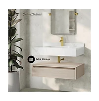 Swiss Madison Avancer 36" Wall-Mounted Bathroom Vanity in White Oak with White Marble Sink Top