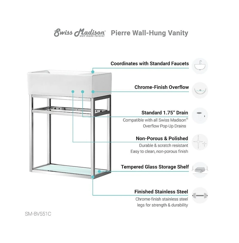 Pierre 19.5 Single, Open Shelf, Chrome Metal Frame Bathroom Vanity