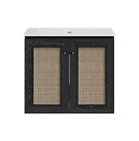 24" Wall-Mounted Bathroom Vanity, Black Oak, Widespread Faucet Holes Vanity Top