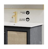 Swiss Madison36" Wall-Mounted Bathroom Vanity in Black Oak with Single Faucet Hole Vanity Top