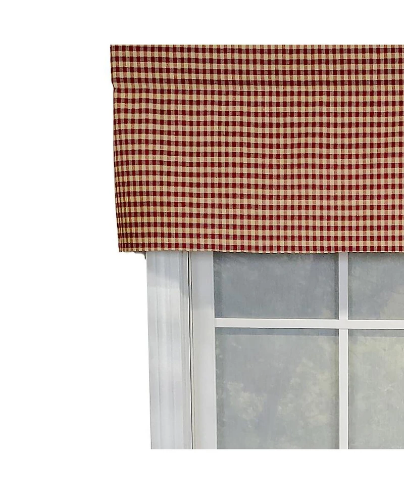 Rlf Home Rusty Check Tailored 100% Cotton with Fully Lined 3" Rod Pocket Valnance for Windows 50" x 14" Red