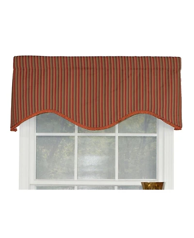 Rlf Home Olivia Stripe Trimmed Cornice 100% Cotton with Fully Lined 3" Rod Pocket Valnance for Windows 50" x 17" Multi