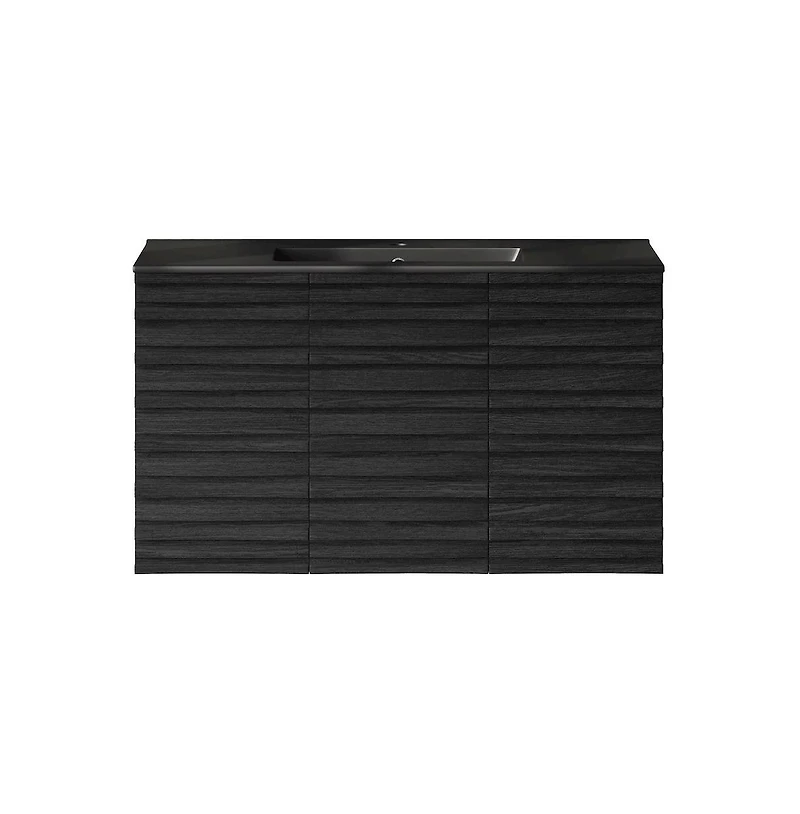 Swiss MadisonCascade 36" Wall-Mounted Bathroom Vanity in Black Oak with Black Sink Top