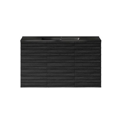 Swiss MadisonCascade 36" Wall-Mounted Bathroom Vanity in Black Oak with Black Sink Top