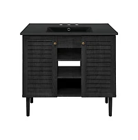 36" Freestanding Bathroom Vanity in Black Oak, Black 3-Hole Widespread Sink Top
