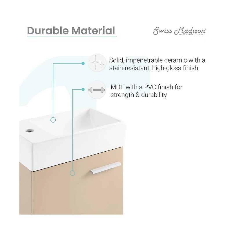 Swiss Madison Colmer 18" Wall-Mounted Bathroom Vanity in Sandstone