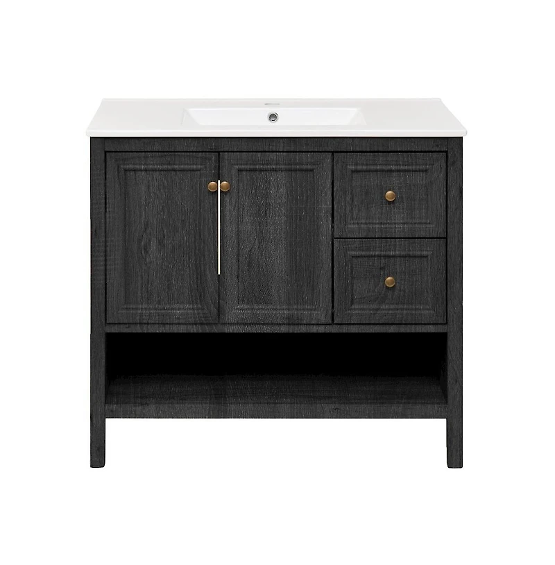 Chateau 36" Freestanding Bathroom Vanity in Black Oak with Sink Top