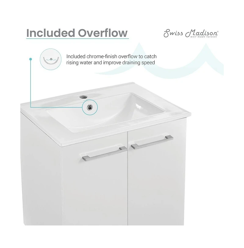 Swiss Madison Annecy 24"; Freestanding Bathroom Vanity in White with Sink Top