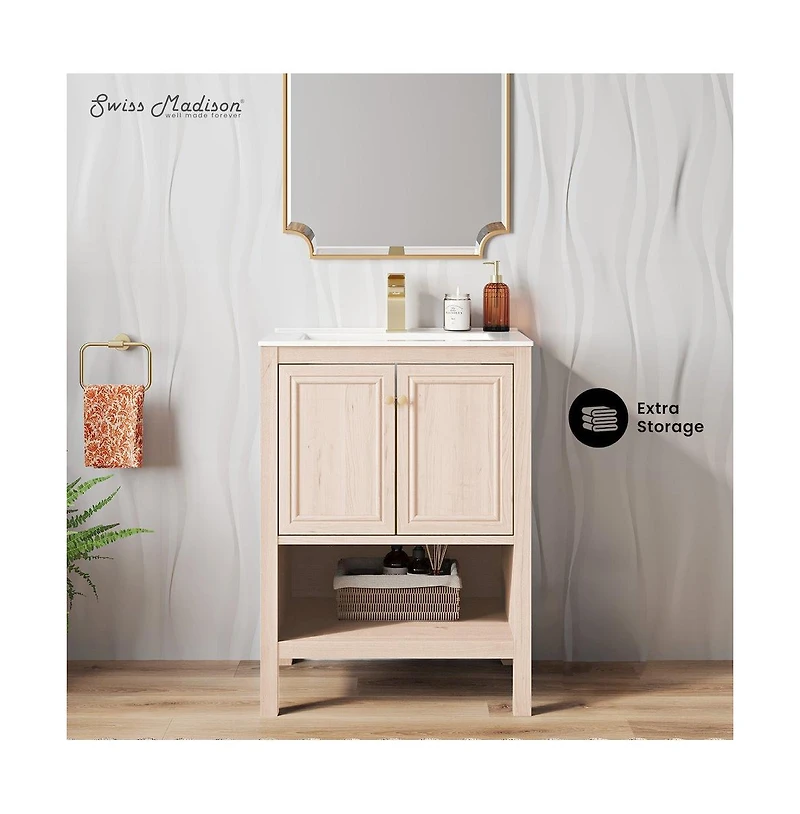 Swiss Madison Chateau 24" Freestanding Bathroom Vanity in White Oak with Sink Top