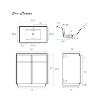 Swiss Madison St. Tropez 36" Freestanding Bathroom Vanity in Black Oak with Sink Top
