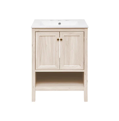 Swiss Madison24" Freestanding Bathroom Vanity in White Oak with 3-Hole Widespread Sink Top