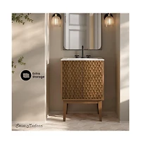 24" Freestanding Bathroom Vanity in Brown Oak with 3-Hole Centerset Sink Top