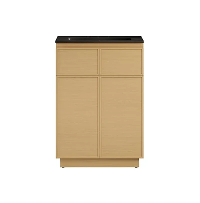 Swiss Madison 24" Freestanding Bathroom Vanity, Natural Oak, Black 3-Hole Widespread Sink Top