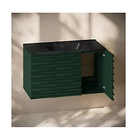 Swiss Madison36" Wall-Mounted Bathroom Vanity in Green Oak, Black 3-Hole Widespread Sink Top